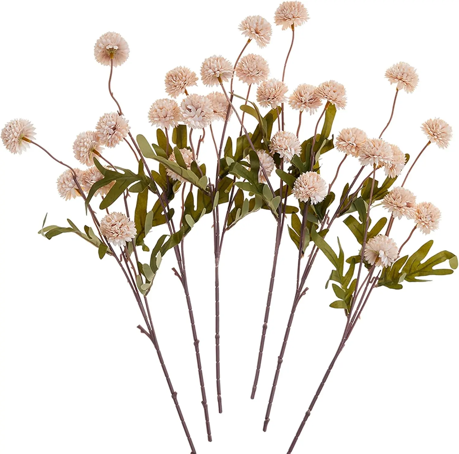 6/8 Branches Artificial Pom Pom Faux Flowers Snowball Floral Bouquet without Vase - Chrysanthemums Orange, White for DIY Dopamine Trending Decor