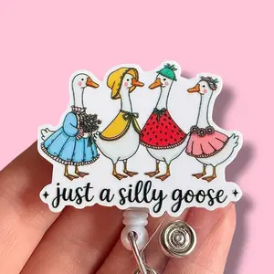 Glitter My Badge Silly porch goose badge reel for nurse and hospital workers. Badge clip Badge pull - Retractable swivel clip with a 360 rotation. Great gift for coworker