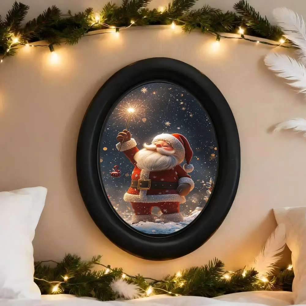 Vintage Santa Fireworks Wall Decor, Gothic Victorian Style 3D Wallpaper, Handmade Photo Transfer Print, Halloween Christmas Thanksgiving Decoration
