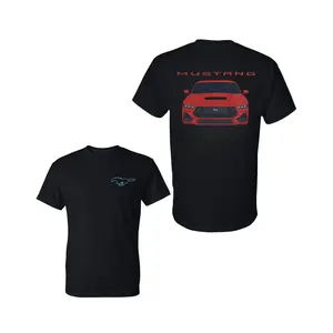 Mustang Red Front View T-Shirt, 2 Sides Graphic Tee with Bold Sports Car Design and Logo, Soft Cotton Blend Shirt, Gift for Mustang Fans and Car Enthusiasts