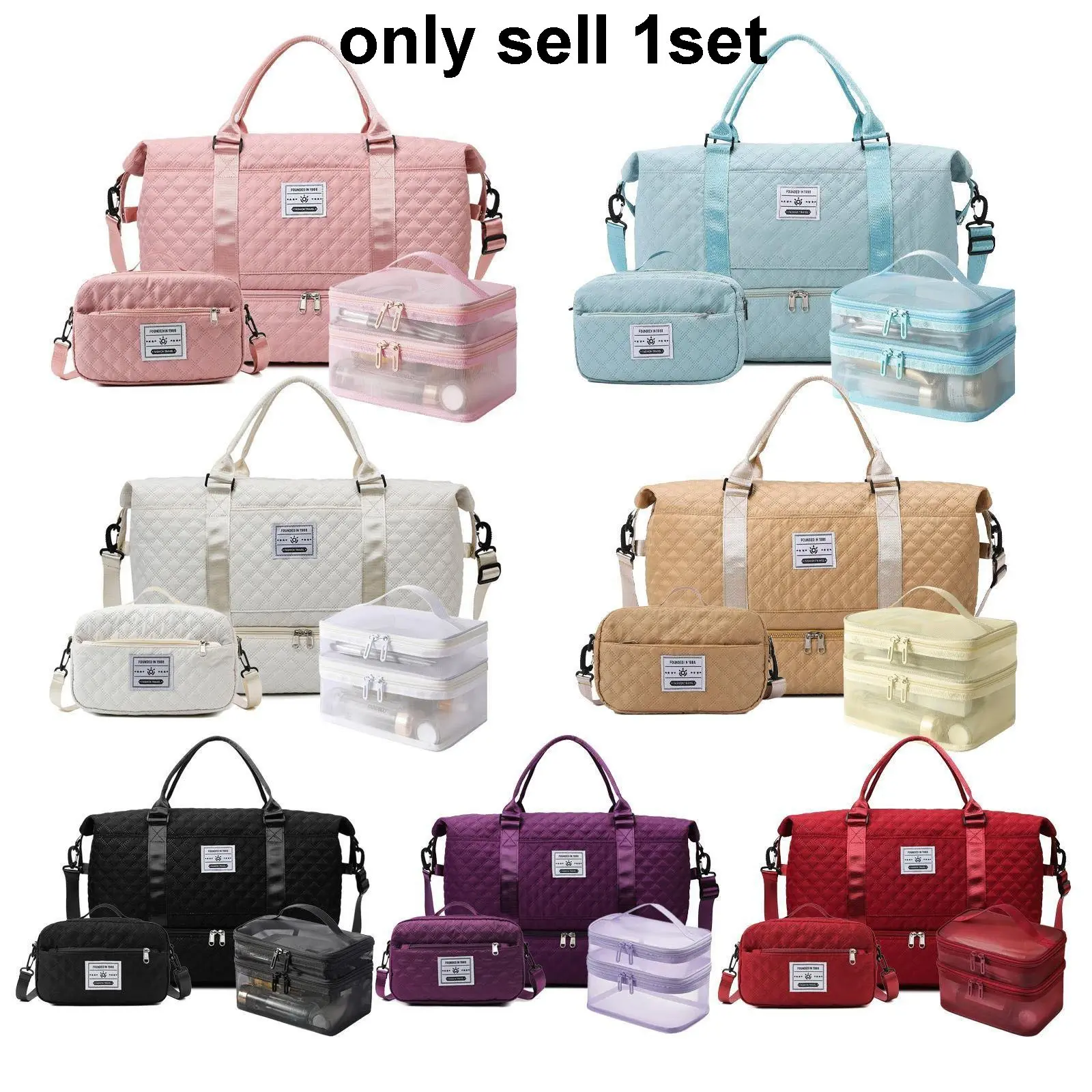 Large Capacity Women's Bag Set, Gym Travel Sports Bag, Portable Travel Bag, Short Trip Luggage Tote, Multi-Pocket Storage, Multiple Compartments, Unisex Multifunctional Three-Piece Set