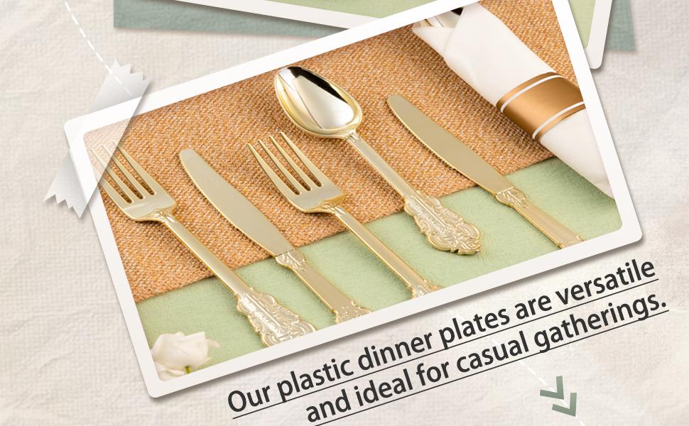 100 Pack Gold Plastic Silverware with Pre Rolled Napkins for 100 Guests, Heavyweight Gold Disposable Utensils Sets Includes 300 Plastic Cutlery, and 100 Napkins for Party & Wedding