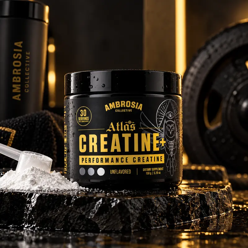 Ambrosia Atlas Performance Creapure Creatine + Acetic Acid Clean Label Dietary Workout Powder, Fitness Endurance Supplement - Explosive Strength, Muscle Recovery - 30 Servings (Manufacturer-Direct) Dairy Free Supplement Healthcare Edible