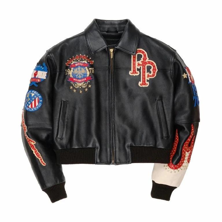 American Vintage Embroidered Faux Leather Jacket Mens Hip Hop Motorcycle Jacket Rivet Patch Eagle Pattern Flame Embroidery Y2K Style