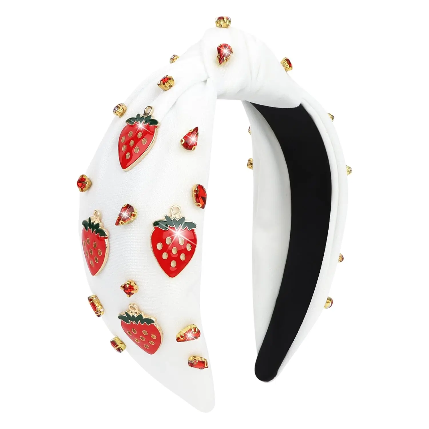 L-HDW008 Unisex Knotted Headbands, 7.09"x 5.12" Exquisite and Dazzling Strawberry Rhinestone Hair Accessories, Tropical Fruit Design for Beach Vacation, Ideal for Children's Day