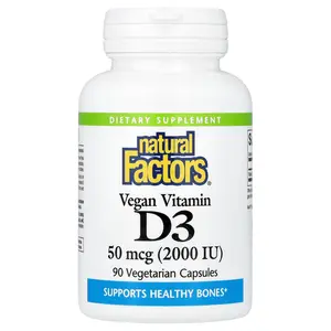 Natural Factors Vegan Vitamin D3, 50 mcg (2,000 IU), 90 Vegetarian Capsules