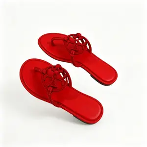 Women's Red Hollow Out Thong Sandals Non-Slip Beach Flip Flops