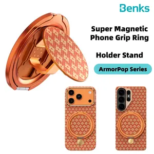 BENKS ArmorPop Magnetic Phone Grip & Stand for MagSafe, 360° Rotation Adjustable Phone Ring Holder for iPhone 17/16/15/14/13/12 Series, Durable Kevlar Design