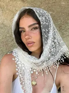 2026 New Fashion Floral Lace Scarf & Headscarf Set, Floral Print Scarf for Women, Lightweight & Breathable, Ideal for Weddings, Parties, Evenings, Beach Wear