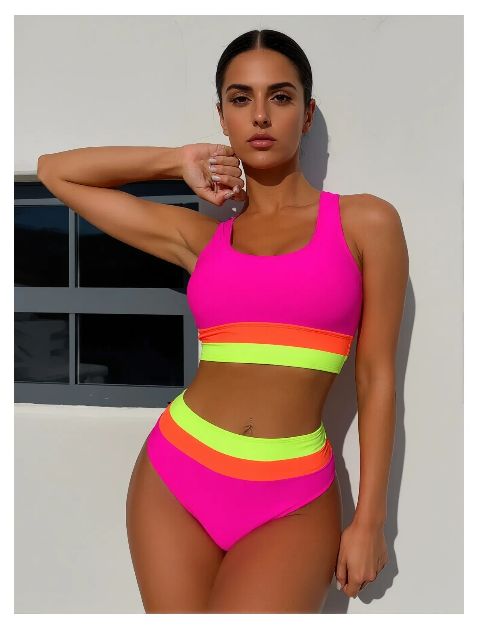 Peach Bikini Set for Women High Waist - Triangle Swimsuit with Back Crisscross & Belt - Bathing Suit for Beach, Pool, Vacation - S, M, L, Bikini Beach Wear, Bikini Swimsuit Outfit