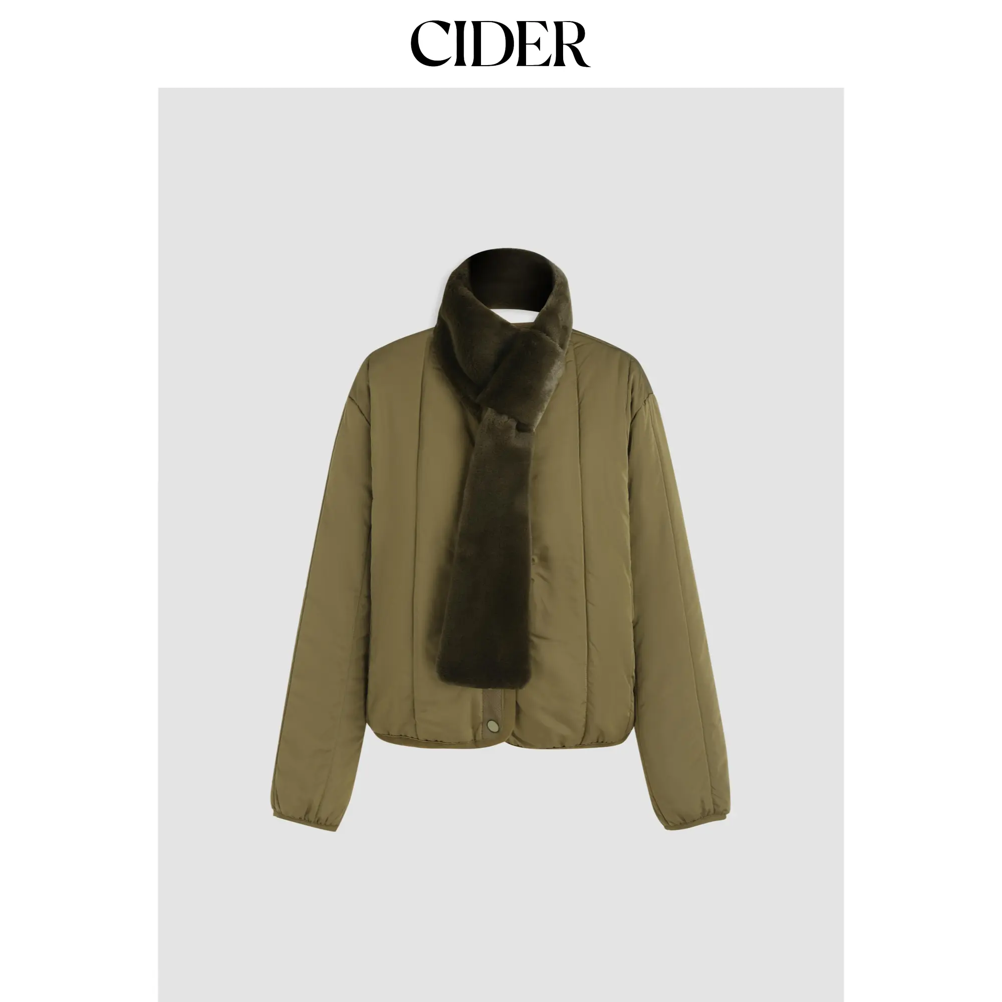 Cider [size 4-8] Collarless Pocket Puffer Jacket with Scarf