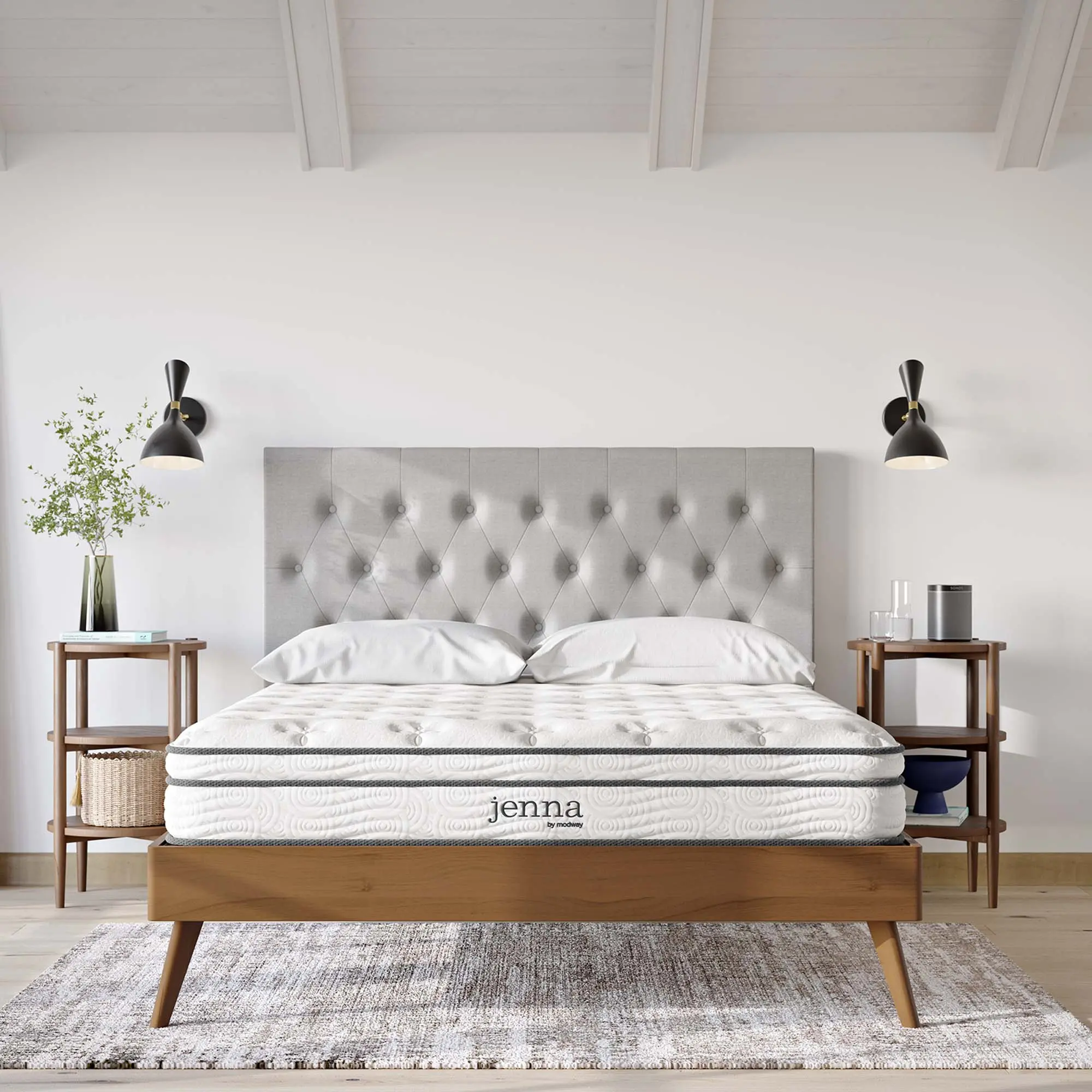 Jenna 8" Firm Hybrid Memory Foam Innerspring Queen Size Mattress - White, High Quality Ergonomic Mattress with Motion Isolation, Cool Airflow for Cooling Sleep & Side Sleepers