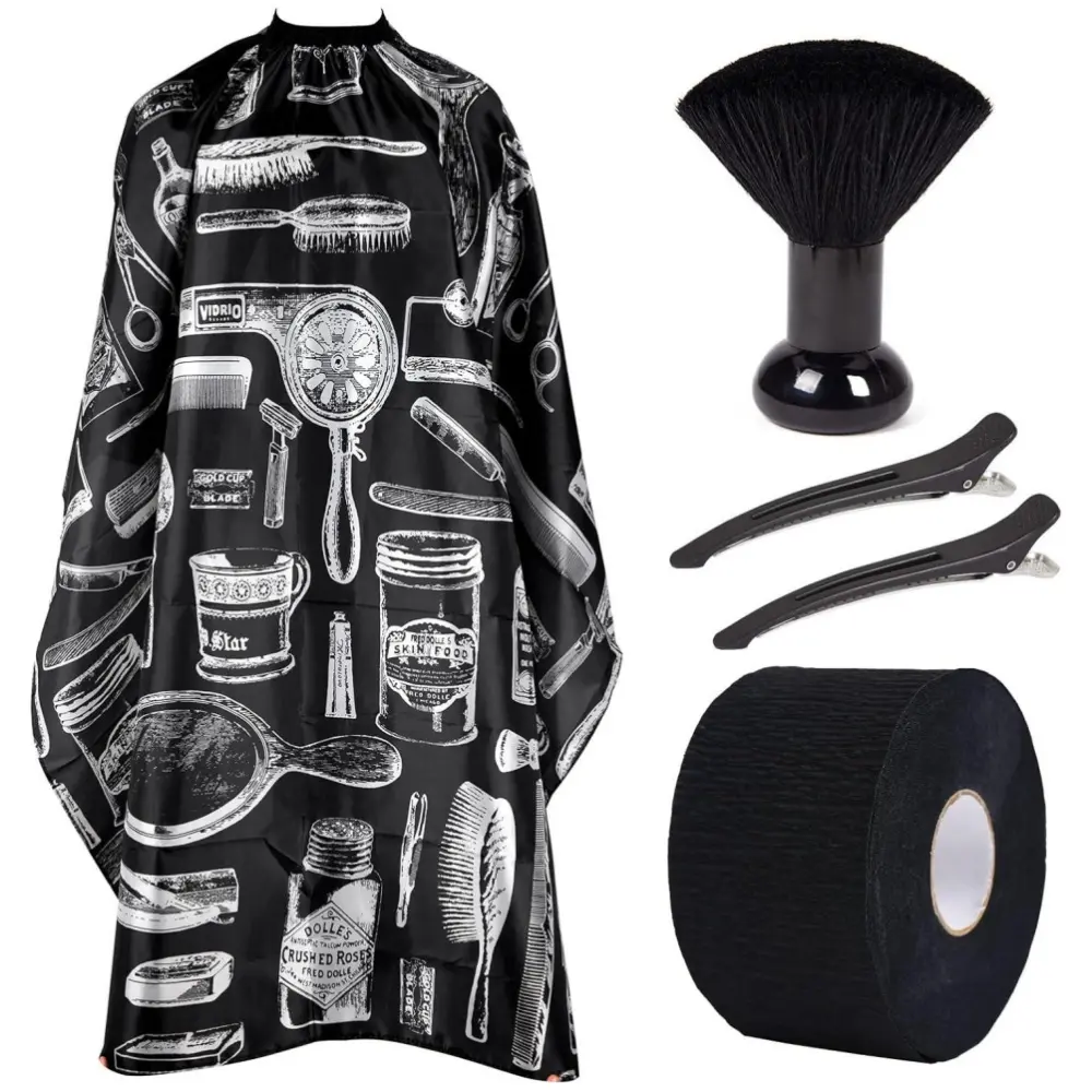 Professional Barber Cape Set for Salon Use, Unisex Waterproof, Anti-static & Heat-Resistant Gown with Adjustable Clip, Neck Duster Brush, Hair Clips & Strips, Waterproof Capes, Haircare, Handle