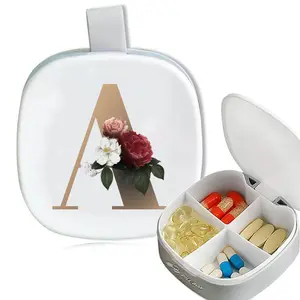 Letter Pattern Portable Pill Box, 1 Box Waterproof Vitamin Pill Case, Moisture-proof Dustproof Pill Case, White Travel Essentials Pillboxes, Home Organizer, Healthcare