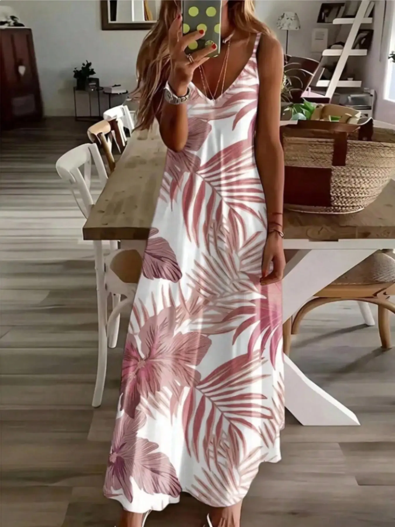 Women's Sweet Floral Plant Sleeveless Jumpsuit Dress, Elegant Full Print Design, Bohemian Aesthetic, Elegance, Perfect for Summer, Versatile Fashion Highlight, All-Season Wear