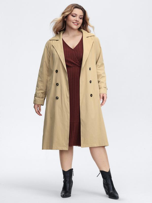BLOOMCHIC Adjustable Tab Sleeve Lined Trench Coat for Women - Champagne Fitted Long Sleeve Minimalist Casual Jacket with Single-flap Pocket  peacoat trench coat puffer jacket winter clothes women puffer jacket women fur coats for women winter coats women