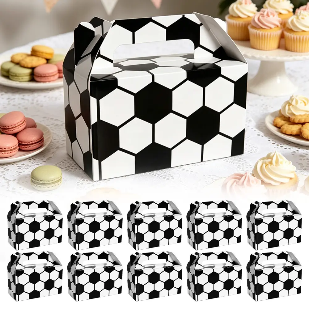 48pcs Football Style Party Favor Boxes, Sport Themed Gift Boxes for Fan Gathering, Birthday, Snack Candy Packaging with Handle, Portable Paper Boxes for Sports Fan Party