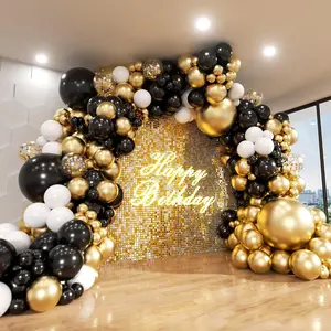 140Pcs Black Gold White Balloon Garland Kit – Includes Metallic, Confetti, and Mixed-Size Balloons for Birthday, Wedding, Graduation, or Celebration Decor