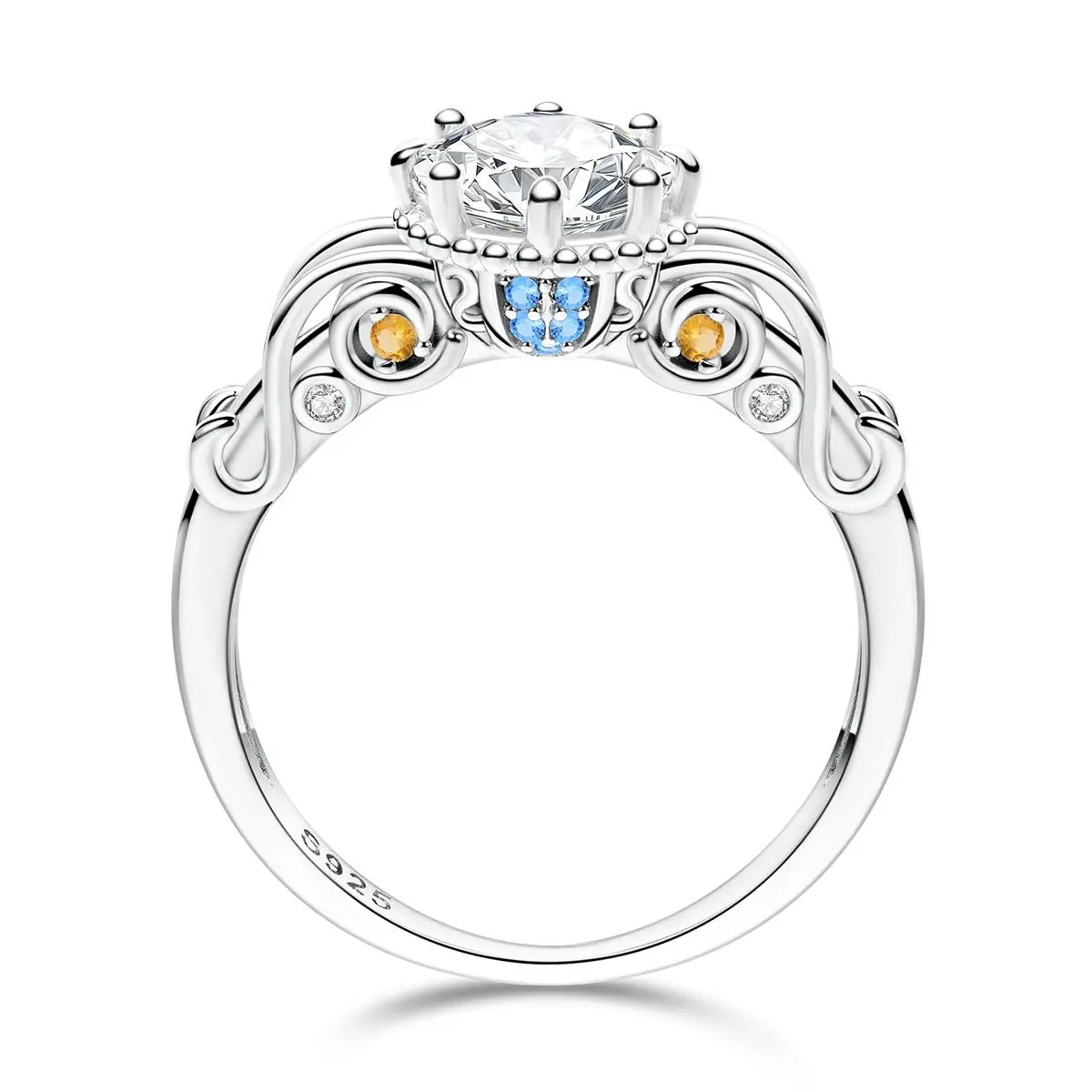 NARMO Women's Fairytale Pumpkin Carriage Ring - S925 Silver White Gold-Plated, Cubic Zirconia Princess Crown Jewelry, Hypoallergenic Tarnish-Resistant for Role Play, Anniversary Daily Casual Promise Ring