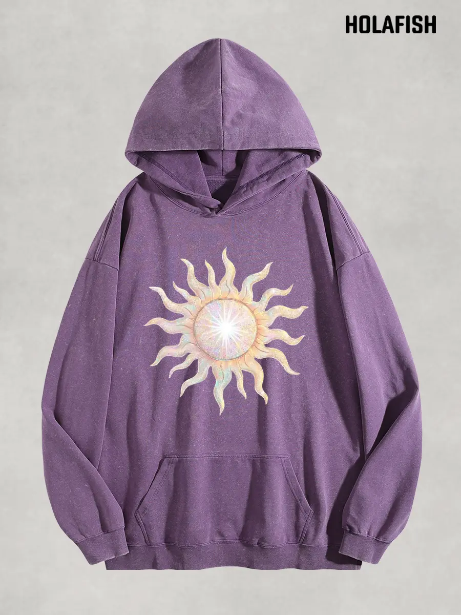 Holafish Acid Vintage Washed Graphic Hoodie Womens Relax Fit Hooded Sweatshirt Cotton Long Sleeve Top For Summer 2026 Daily Outdoor Party Streetwear Back To School Boho Tops