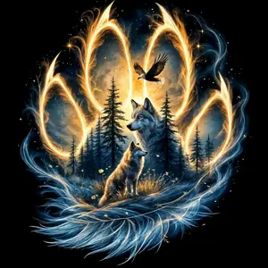 Wolf Paw Print Eagle Forest 5D Full Drill Diamond Painting Kit Mystical Design with Shimmering Flame and Star Accents Wild Fantasy Art Style DIY Art for Home Wall Decor Ideal Gift for Wildlife Art Fans and Craft Enthusiasts