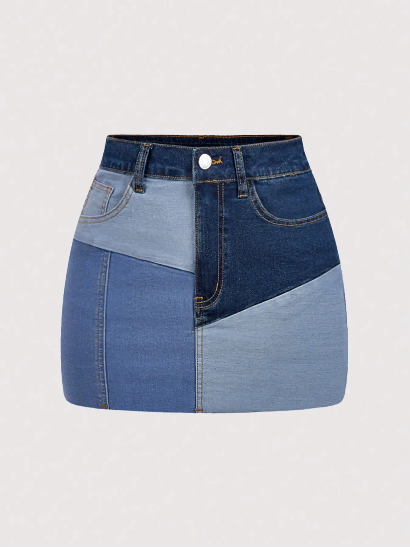 Sweet Cool Girl Colorblock Denim Skirt, High Waist Slimming Bodycon A-Line Skirt, Women's Fashion Casual Wear, Color Blocking, Trendy Flirty Casual Streetwear Skirt, Casual Comfy Skirt, Bodycon Short Skirt
