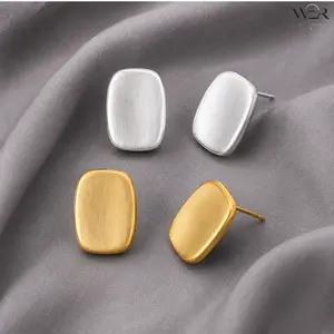 Minimalist Rectangle Geometric Stud Earrings Gold Silver Tone Brushed Finish Everyday Jewelry for Women Girls Daily Wear Gift