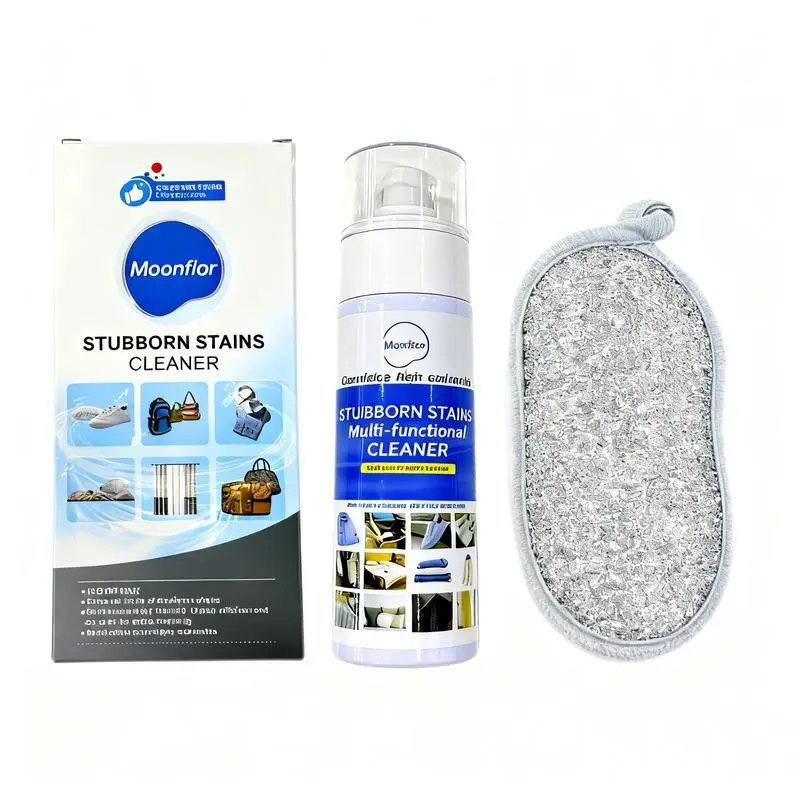 Moonflor Stubborn Stains Cleaner Kit with Cloth Liquid Formula for Sneakers Leather Bags Sofas Curtains Easy Footwear Home Care Rhamnolipid Bioactive Agents Quick-Drying Plant-Based Formula