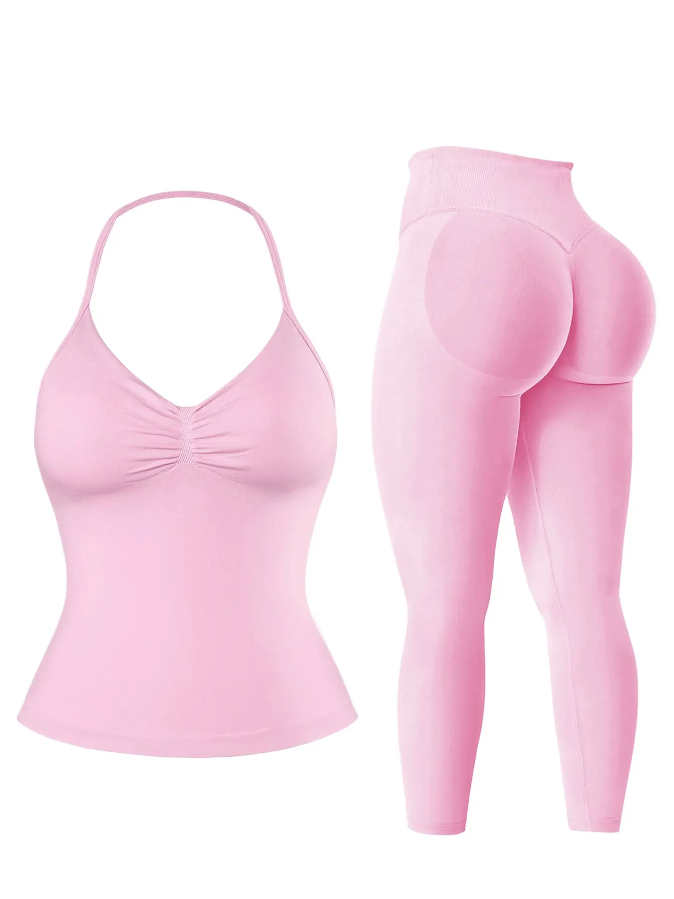 Women's Yoga Set, Halter Backless Sports Bra + Butt Lifting Yoga Pants, Detachable Padded Bra, Ideal for Fitness, Running, Yoga, Active Wear, Soft Stretch Activewear, Yoga Clothes Set, Activewear Fitness Outfit