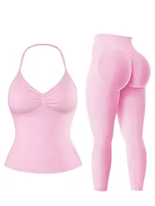 Women's Yoga Set, Halter Backless Sports Bra + Butt Lifting Yoga Pants, Detachable Padded Bra, Ideal for Fitness, Running, Yoga, Active Wear, Soft Stretch Activewear, Yoga Clothes Set, Activewear Fitness Outfit