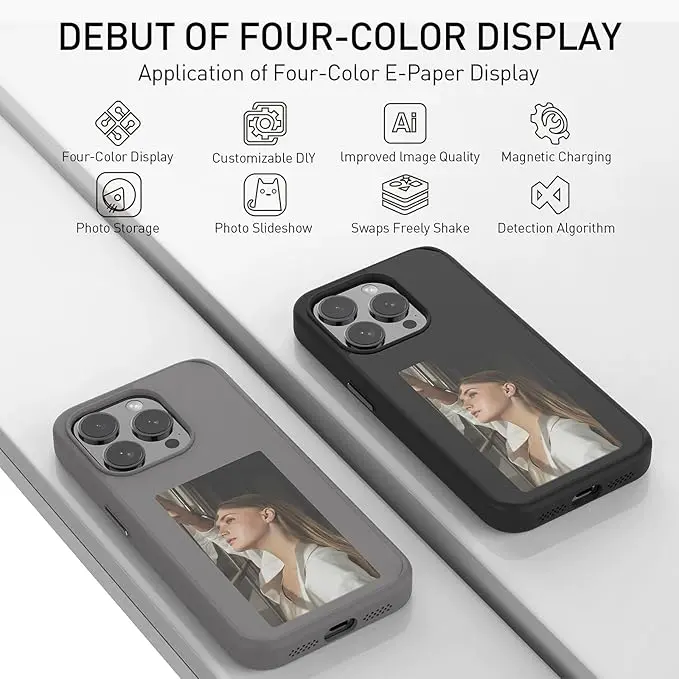 Smart Ink Phone Case for iPhone 13 pro max, Smart Ink Screen Phone Case NFC E-Ink iPhone Case Snap Frame DIY Customizable Images, Display 3.5 Inch Picture on Case
