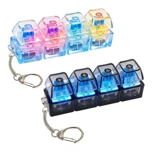4-Key Keyboard Fidget Clicker Gadget with LED Lights, Tactile Feedback, Stress Relief Keychain & Office Desk Focus Tool for Adults (Black & White 2-Pack)