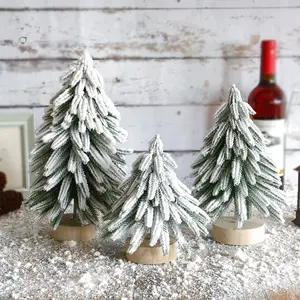Hot Selling Round Wooden Base Christmas Tree Ornament  Christmas Decoration Flocked Christmas Tree Cedar Decorative Tree