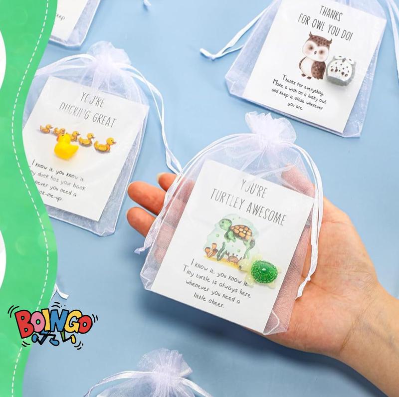 Set of 25 Employee Appreciation Gifts Bulk , Thank You Staff Gift with Animal Pun Note Cards for Coworkers, BOINGO 2026 Quality Materials Funny Resin Ducks Stars Whales Turtles Owls Favors, halloween gift card, christmas gift