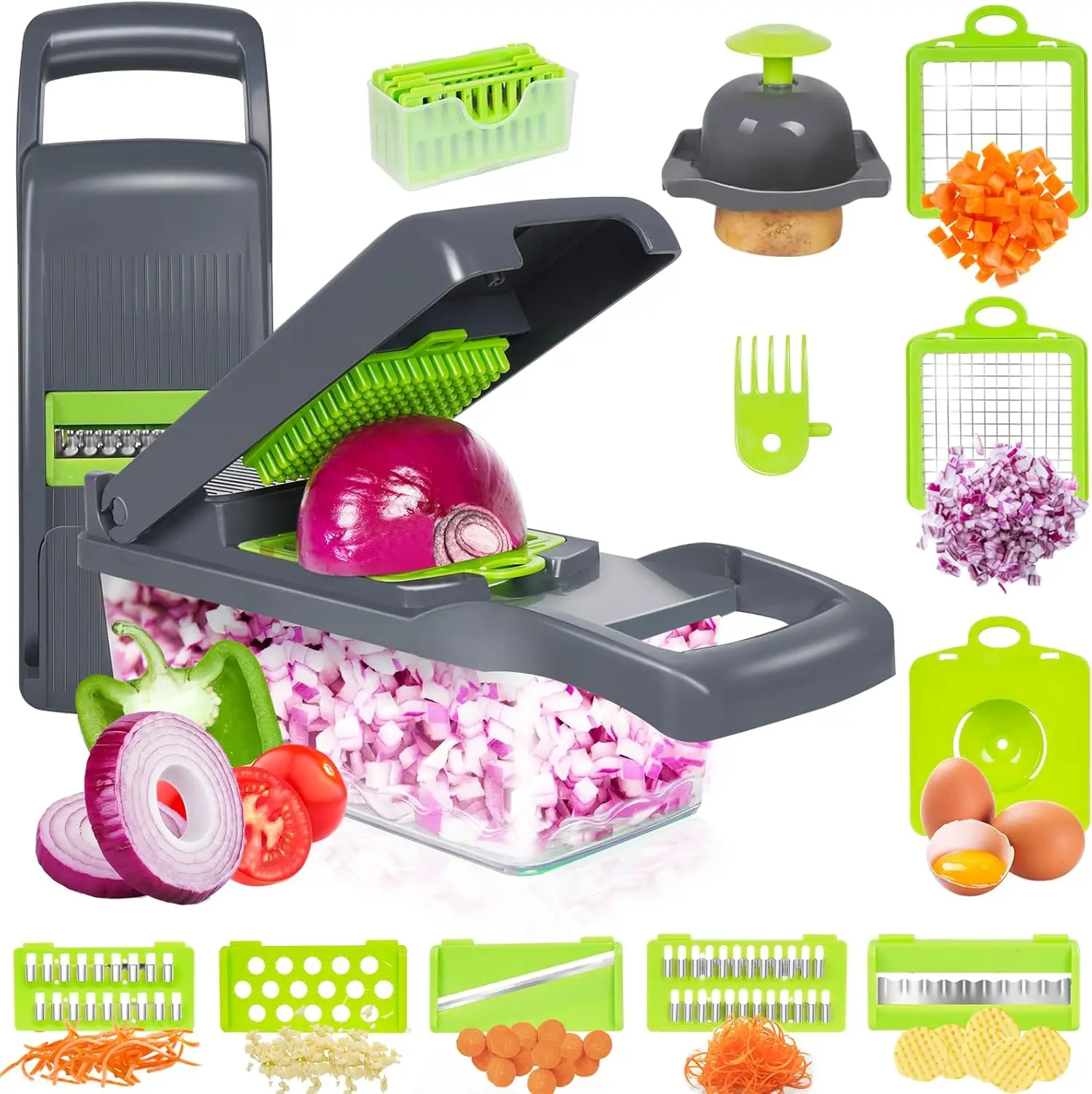 Prime Day Sale, 14 in 1 Vegetable Chopper, Pro Onion for Food Chopper, Multifunctional Slicer Dicer Cutter, Kitchen Veggie with 8 Blades Set