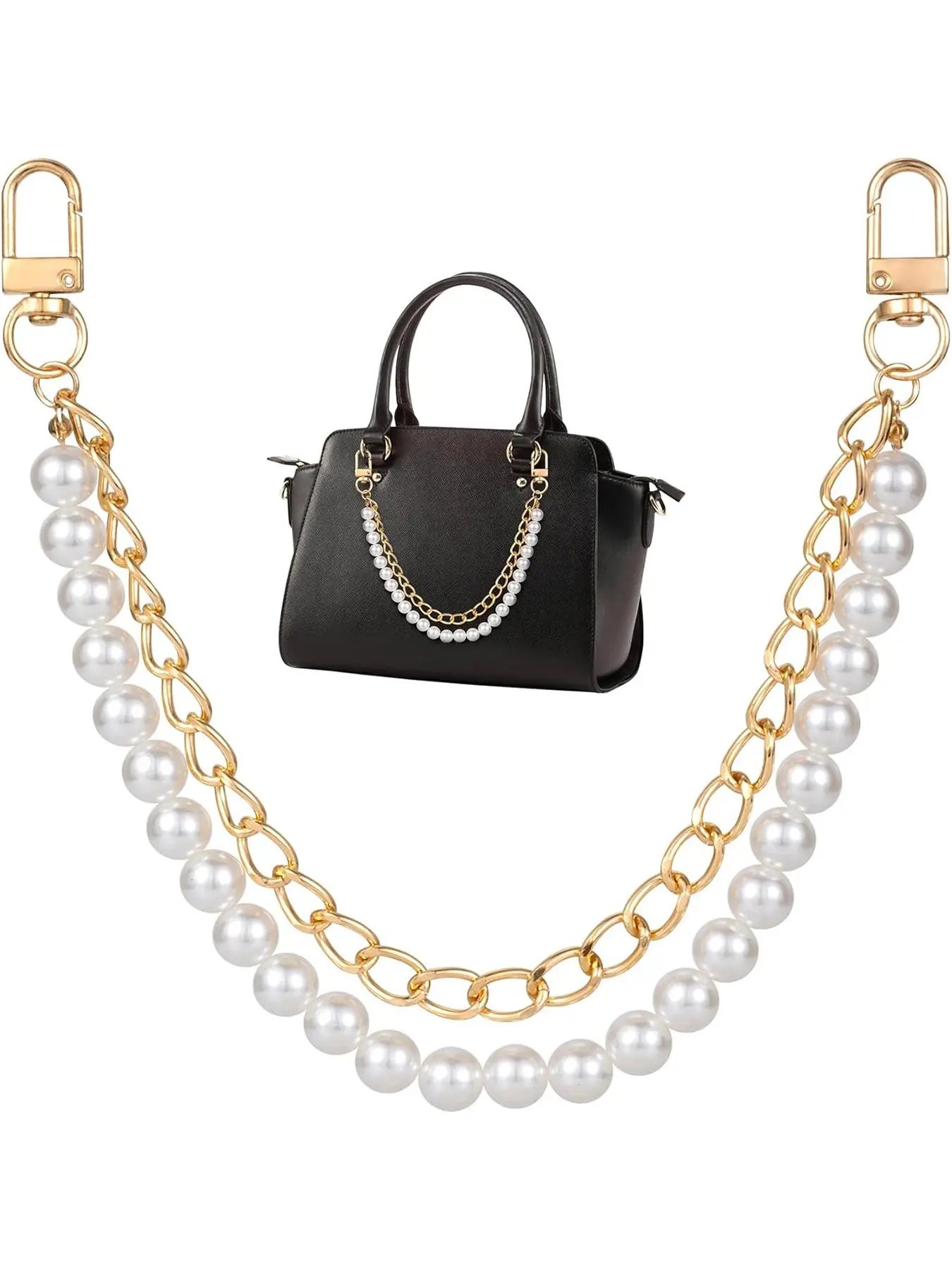 Faux Pearl Decorated Handbag Strap, Fashionable Elegant Chain Strap for Handbag, Shoulder Crossbody Bag, Short Handle Replacement Charms Accessories for Women, Purse Accessories, Handbag Accessory