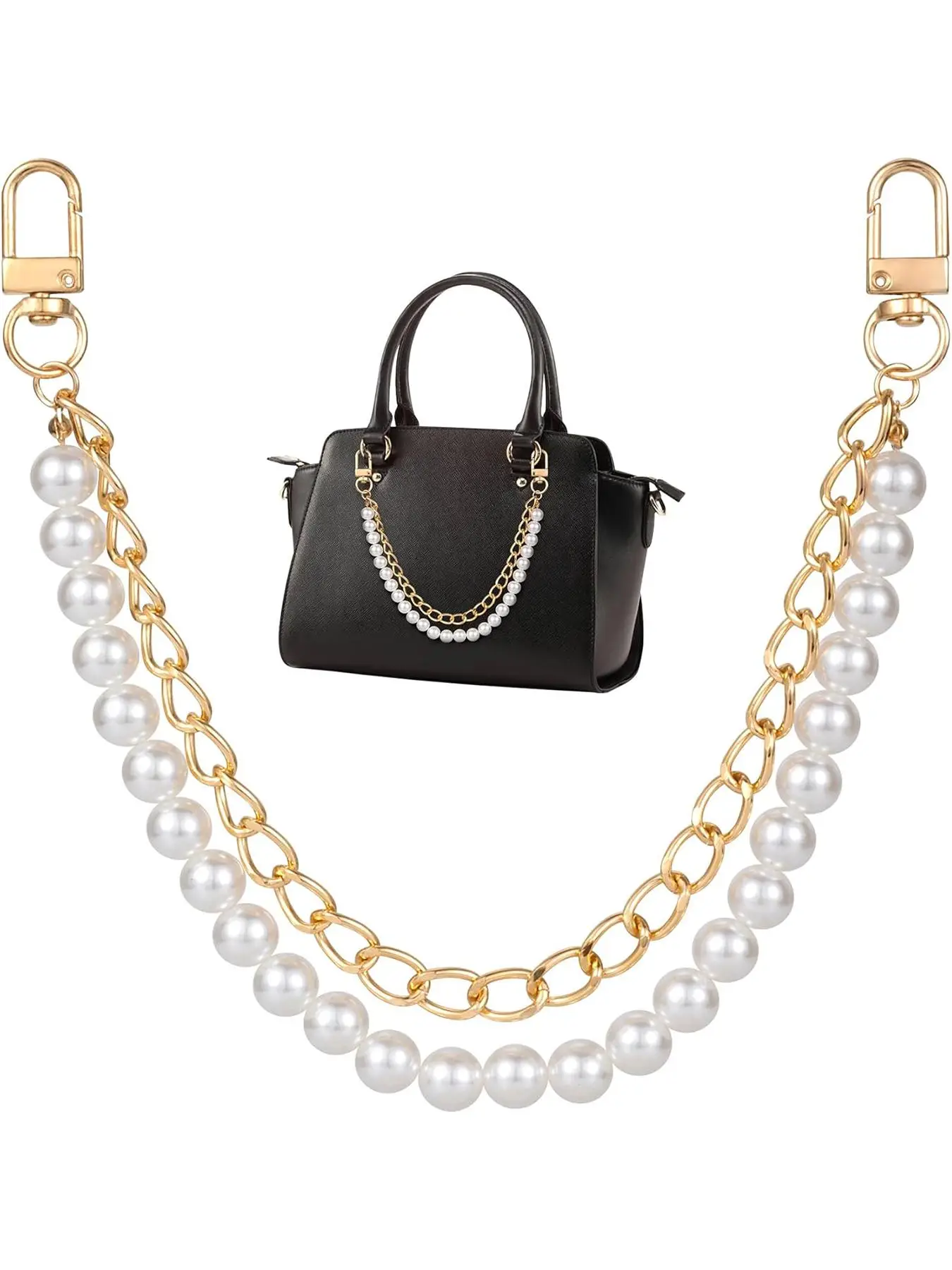 Faux Pearl Decorated Handbag Strap, Fashionable Chain Strap for Handbag, Shoulder Crossbody Bag, Short Handle Replacement Charms Accessories for Women