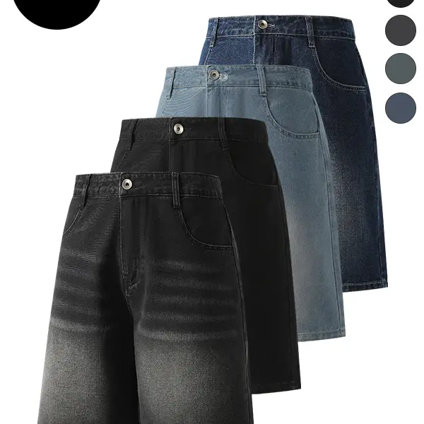 4-Pack Men’s Summer Cotton Mid-Thigh Denim Shorts — Trendy High-Street Casual Style, Versatile Loose Fit for Running & Fitness