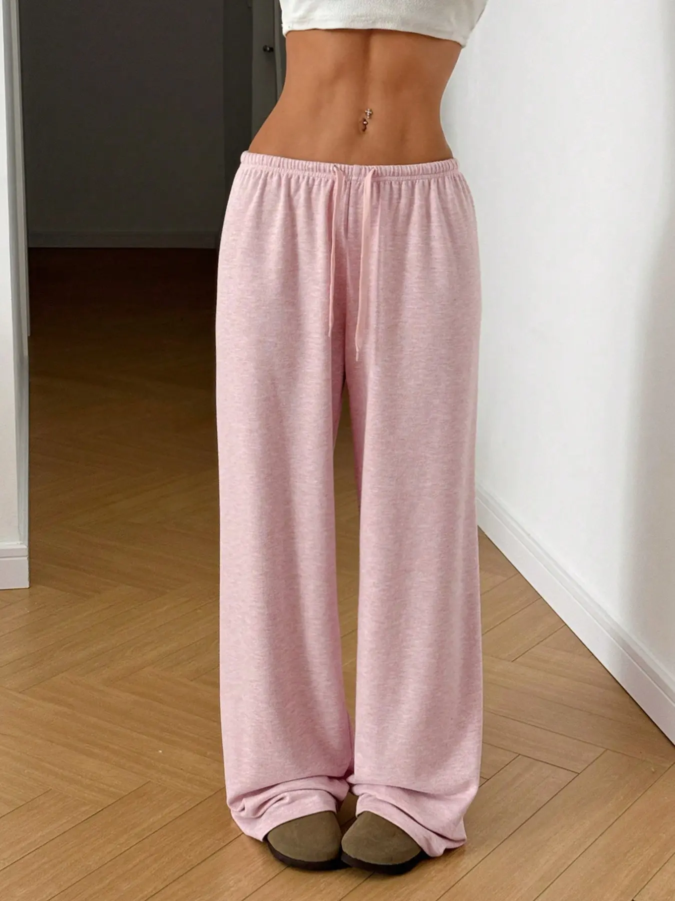 Women's Drawstring Waist Loose Fit Wide Leg Sport Pants, Casual Home Wear Joggers, Outdoor Sports Pants, Comfortable Sweatpants, Athleisure Casual Bottoms, Athleisure Style Bottoms