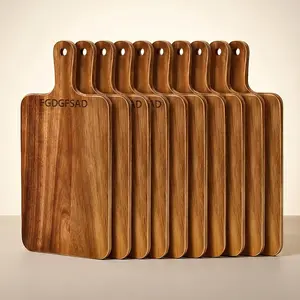 10-Pack Wooden Cutting Boards with Handles - Thickened Birch Cutting Boards for Pizza, Bread, Cheese, Deli, Fruit, Vegetables - Home and Commercial Kitchen Cutting Boards