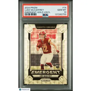 Luke Mccaffrey 2024 Panini Prizm Emergent #14 Gold Vinyl 3/5 Rookie PSA 10