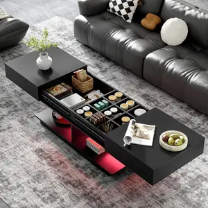 Extendable Adjustable Coffee Table with Multi-Storage Compartments and Hidden Storage, Efficient Multifunctional Indoor Furniture for Living Room, Multi-Storage Compartment