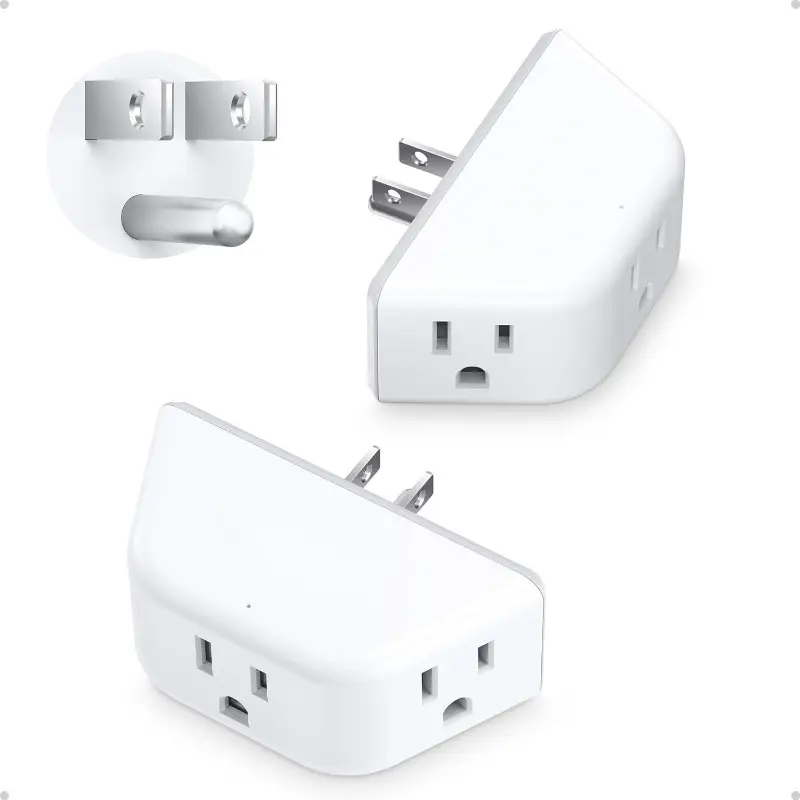 2-Pack Multi Plug Outlet Extender - 3-Side AC Outlets, 2-to-3 Prong, 3-Way Angled 360° Rotatable Electrical Wall Splitter, Space-Saver, Cruise Ship & Dorm Room Essential, Indoor Home Office Expander