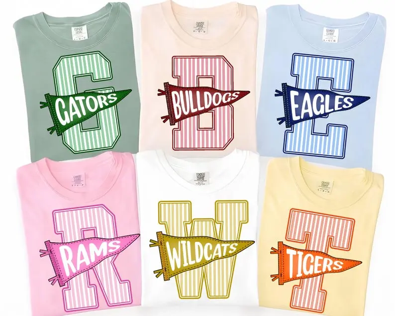 Comfort Colors Personalized School Mascot Shirt, Gingham Varsity Letter Graphic Tee, Game Day Team T-Shirt, Back to School Teacher Gift