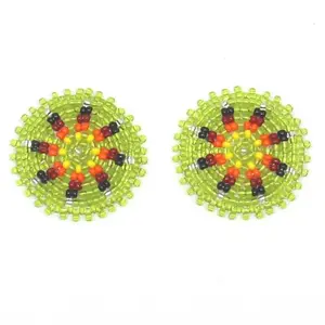 Handmade beaded 2x1.2” light Green rosette/applique
