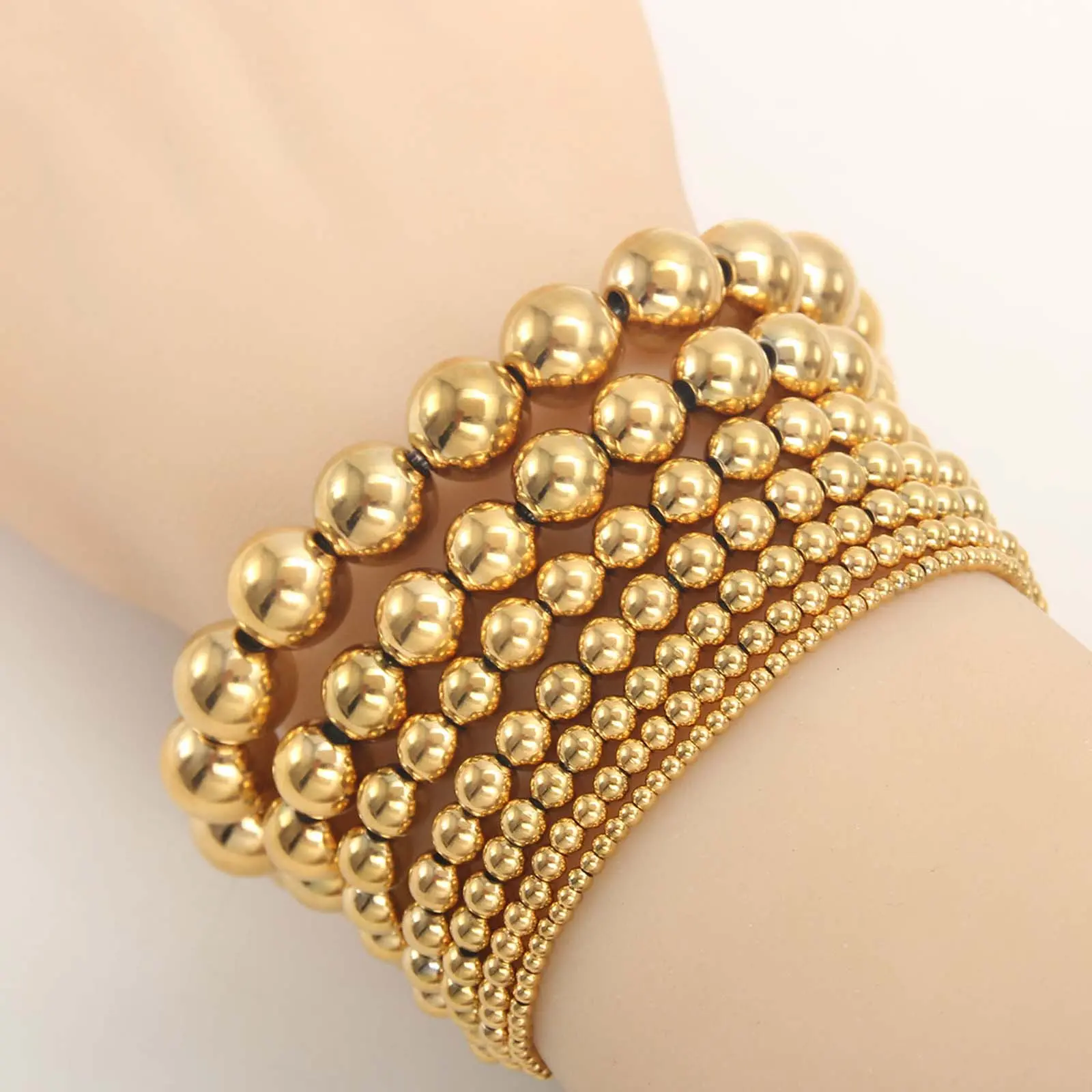 Stainless steel multiple sizes available Golden and silver beaded bracelets for men and women daily jewelry