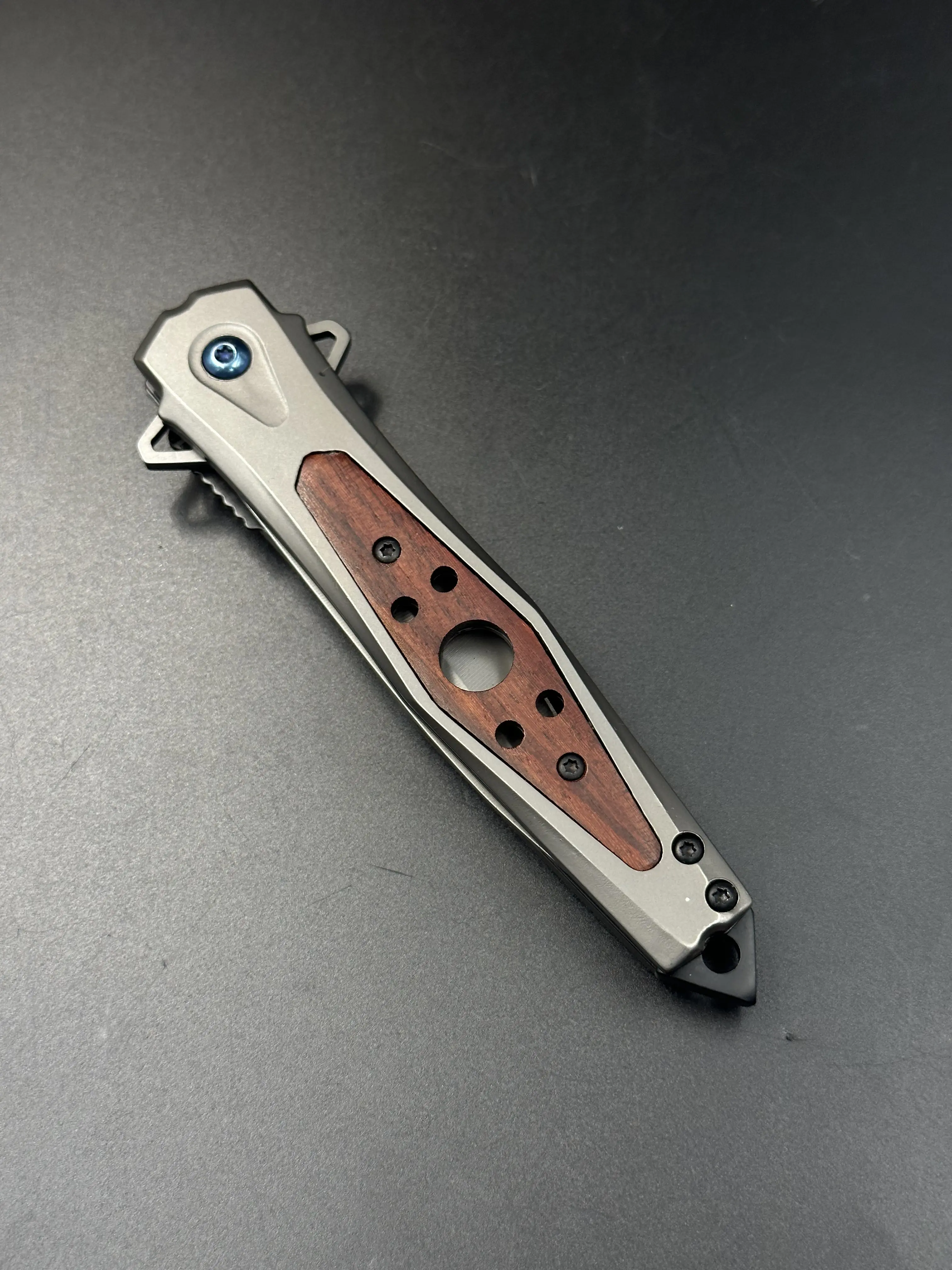 Premium Outdoor Camping Folding Knife with Ergonomic Wood-Inlaid Handle - Top Pocket Tool for Anglers & Fishermen