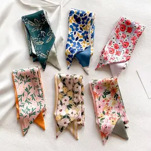 6-Pack New Women's Silk Scarves, Floral Pattern Lightweight Polyester Hair Bands, Handbags & Headbands for Daily Wear, Beach, Office