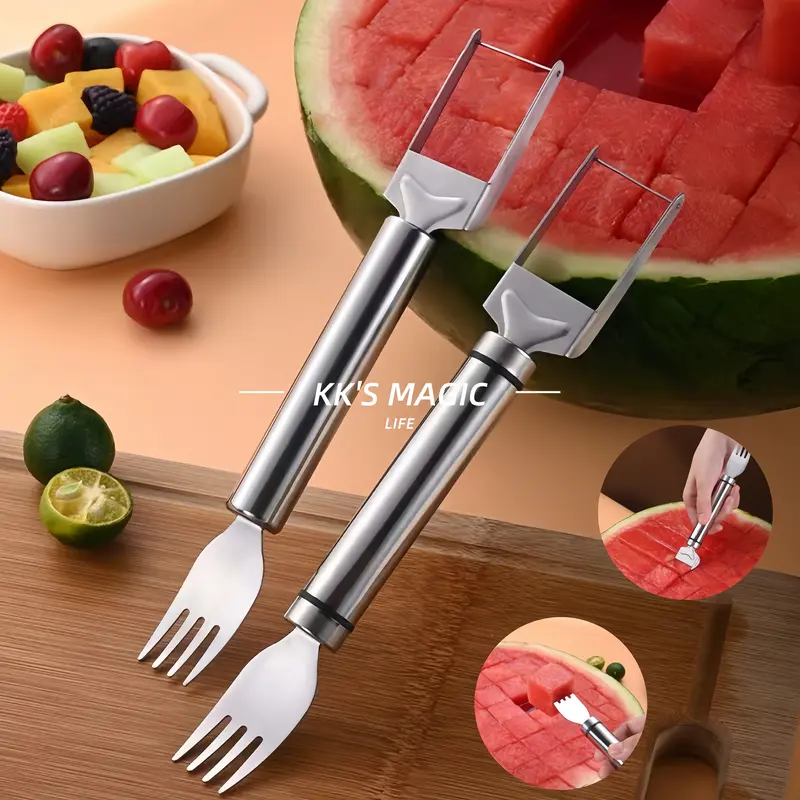 2-in-1 Watermelon Fork Slicer, Stainless Steel Watermelon Slicer Cutter Tool, Fruit Vegetable Slicer Fork Melon Cutter Fruit Cutting Fork Slicer Kitche - View #8