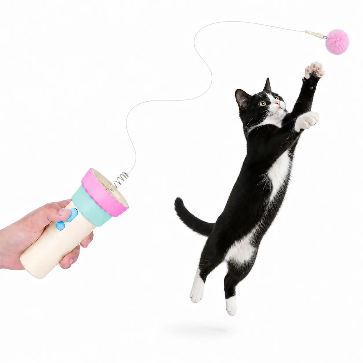 Cat Toy Launcher with a 118-Inch Range, One-Handed–Automatic Cat Teaser Toy with One-Button Pom Ball Launch & Retractable String Wand cat toys cat stuff cool cat stuff sohochic automatic chargeable,Lizard cat toy additional tail indoor kitten gift